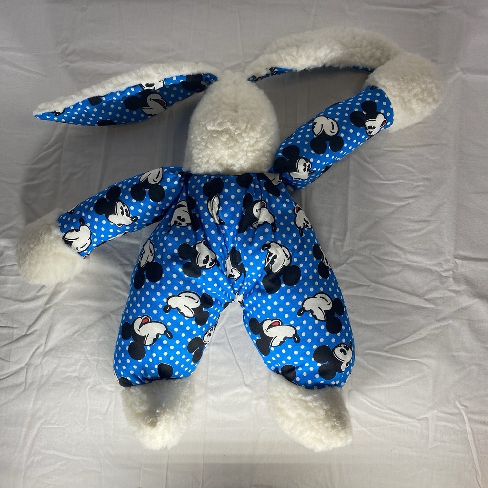 Vintage Mickey Mouse Bunny Plush Doll Blue Polka Dot Snowsuit Disney No Tags - Picture 3 of 8